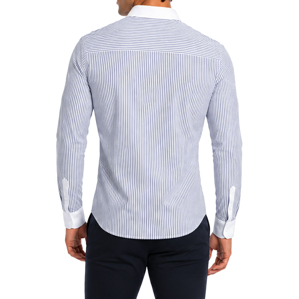 Camisa Slim Heritage Club Collar Shirt Light Blue Stripes