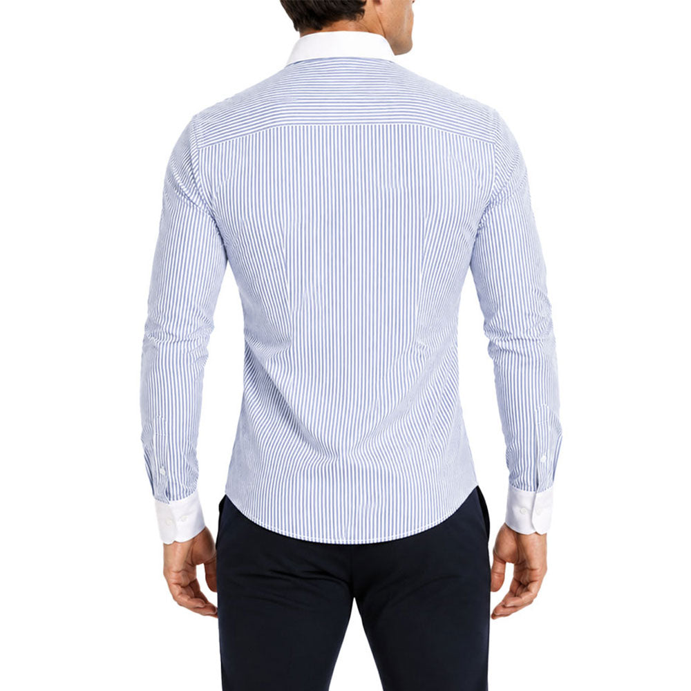 Camisa Slim White Collar Classic Stripe Shirt Light Blue