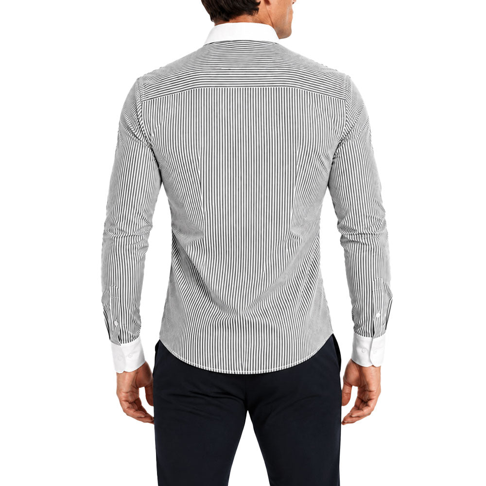 Camisa Slim White Collar Classic Stripe Shirt Gray