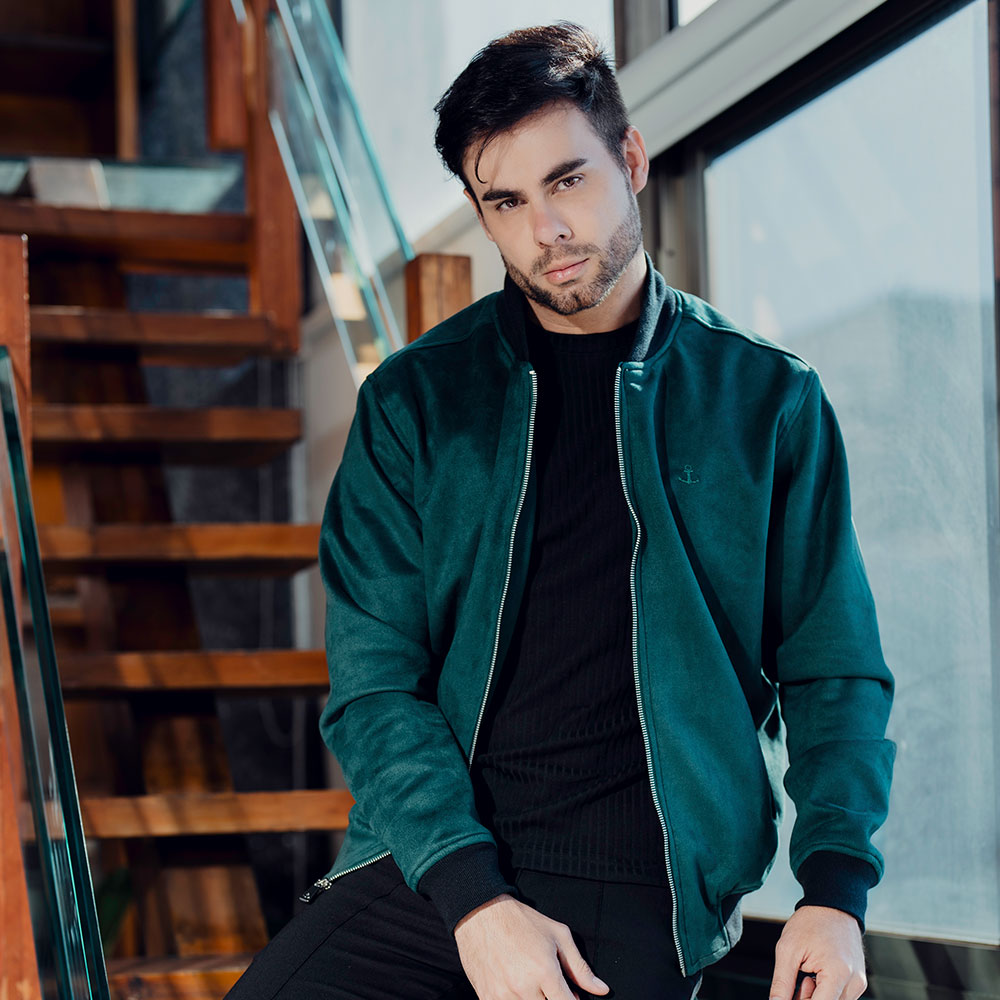 Suede Bomber Jacket Dark Green
