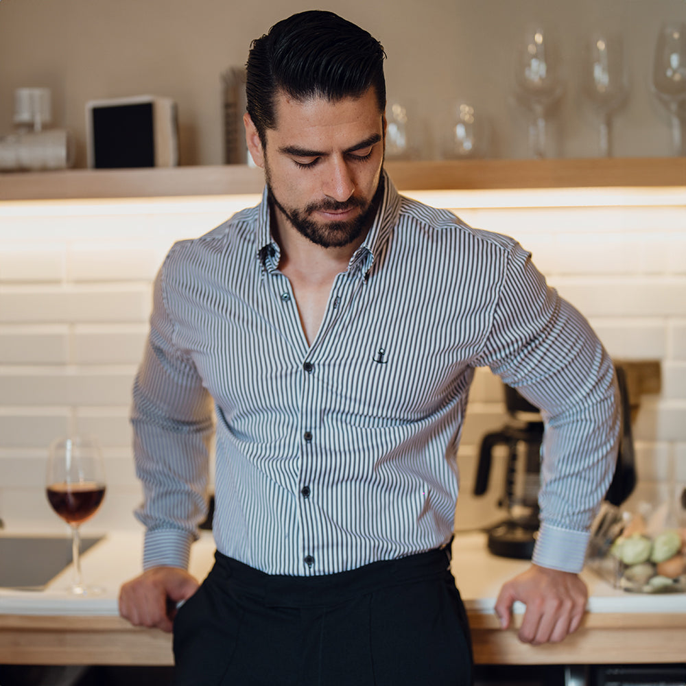 Camisa Slim Stripe Shirt Black Button Down