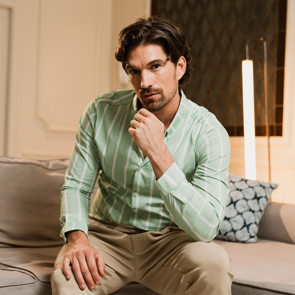 Camisa Slim Fit Light Stripe Teal Green