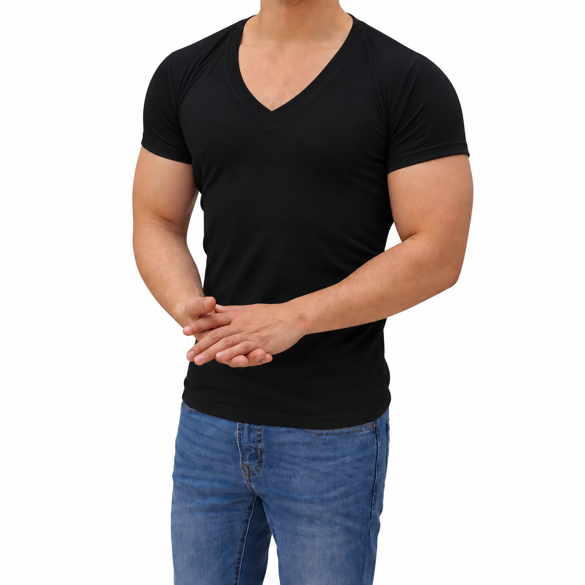 Playera Cuello V Profundo Negra