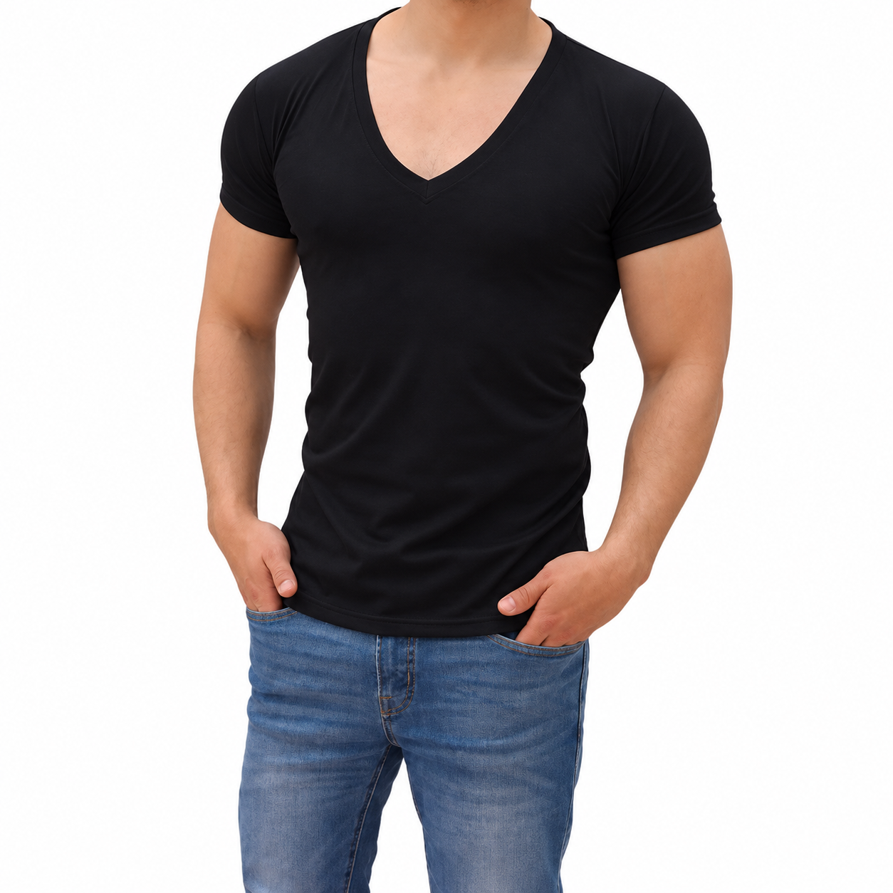 Playera Cuello V Profundo Negra