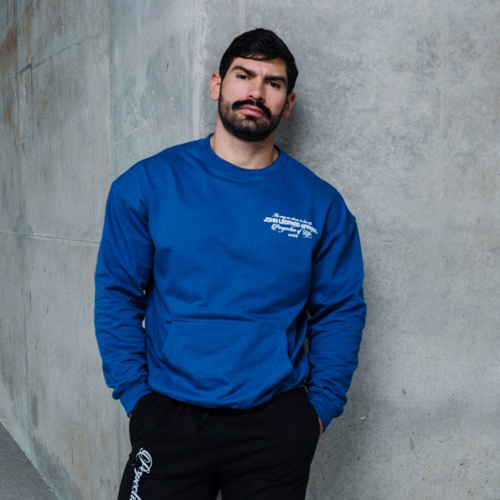 Crewneck Hoodie Oversized Royal Blue Perspective Logo White