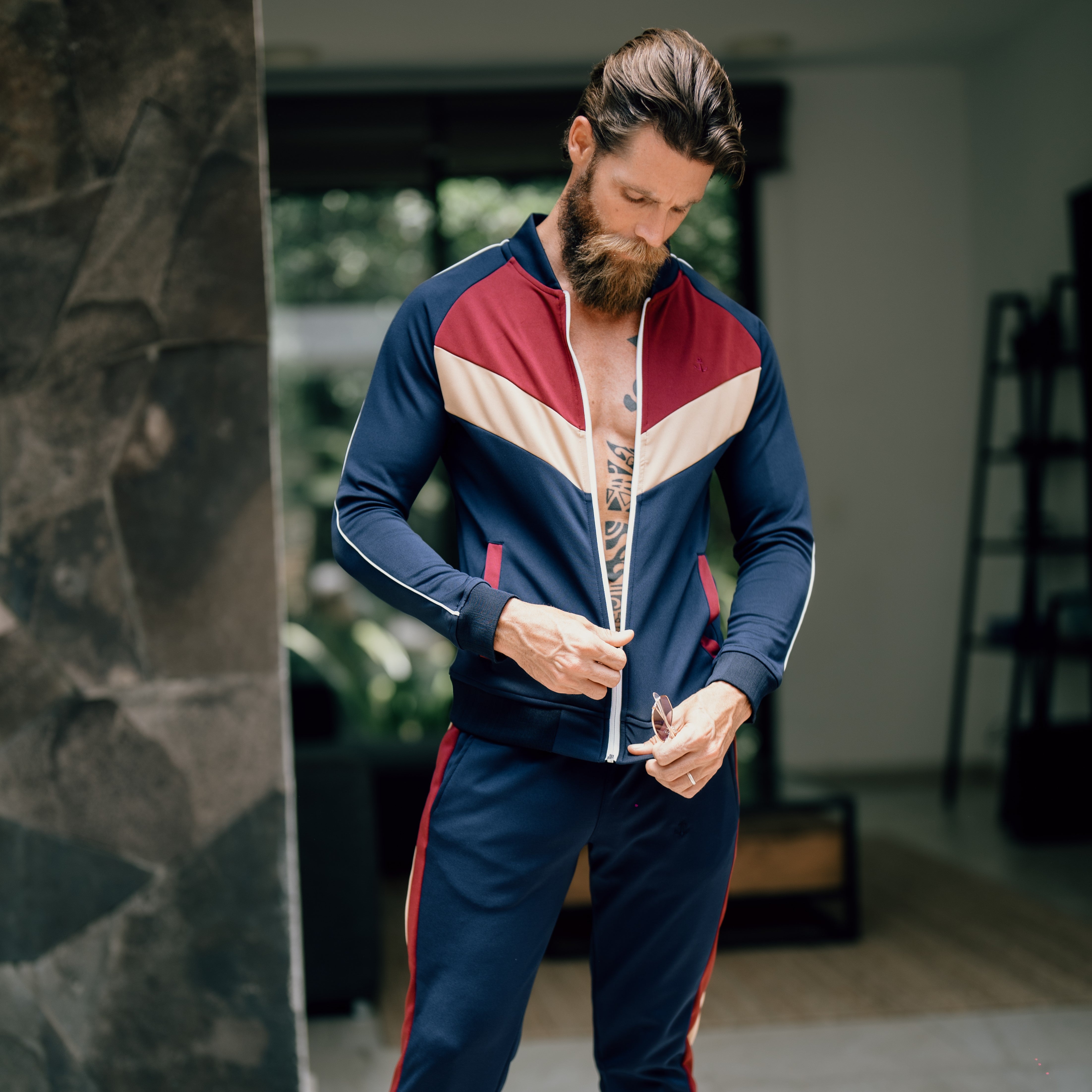 Montecarlo Tracksuit Navy Burgundy Sand