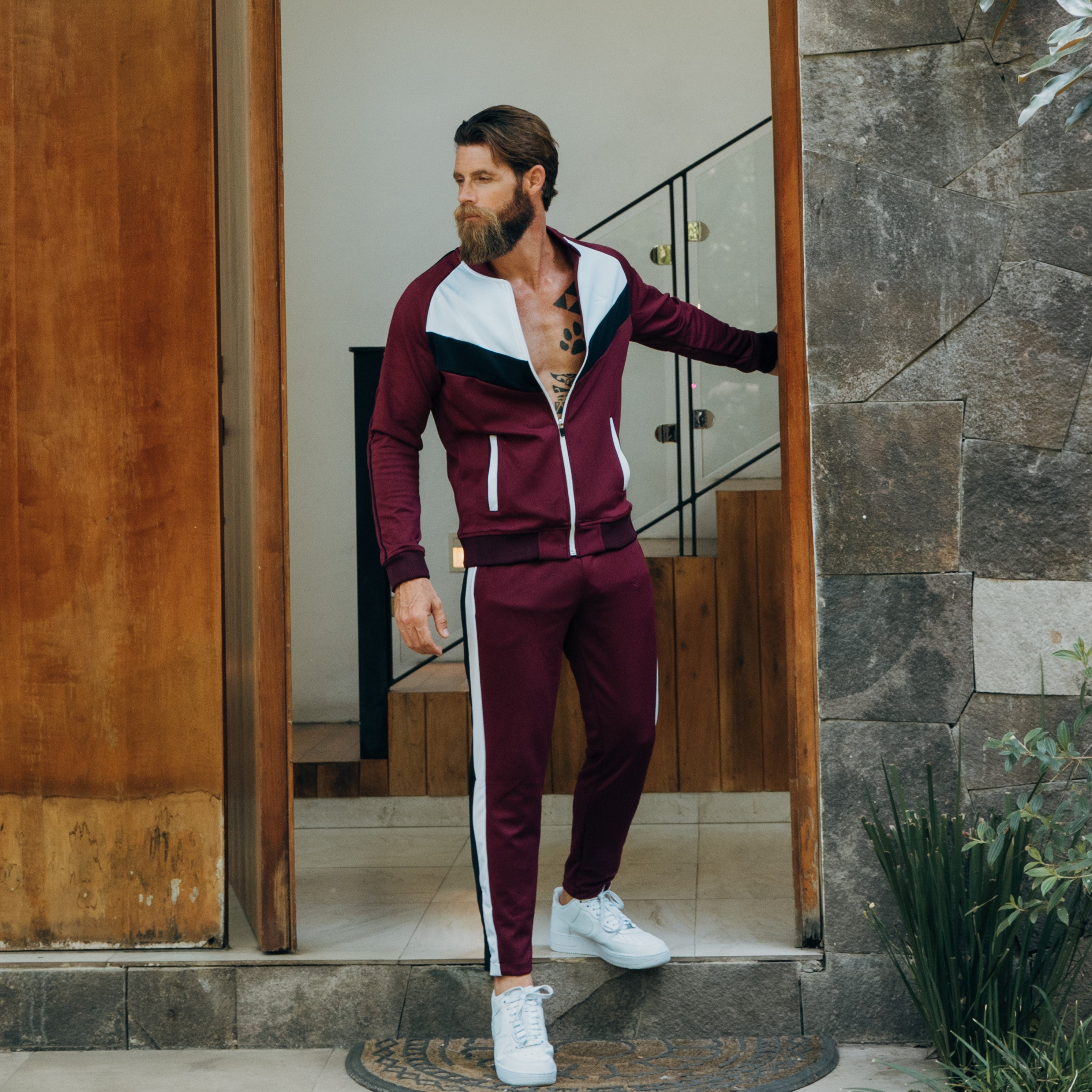 Montecarlo Tracksuit Burgundy White Black