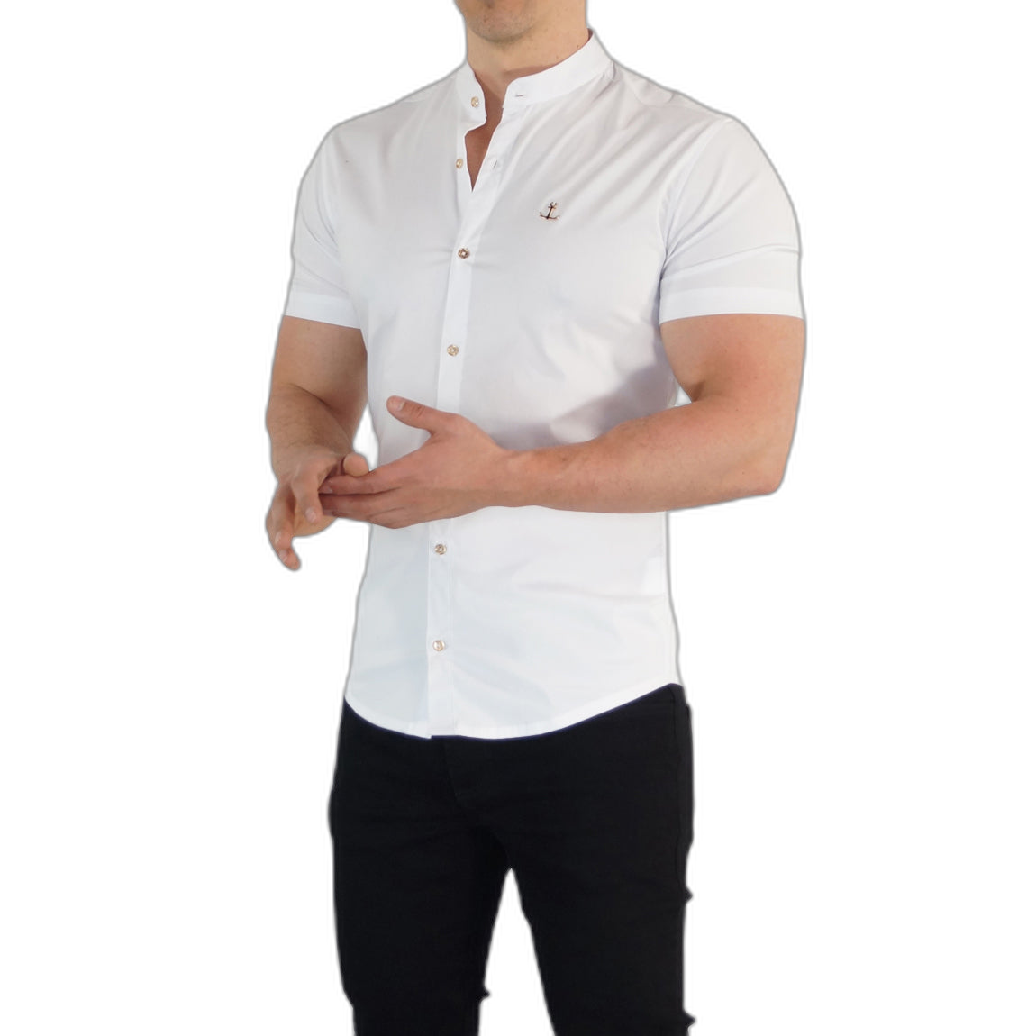 Camisa John Leopard Mao White & Gold Metal Emblem Slim Fit