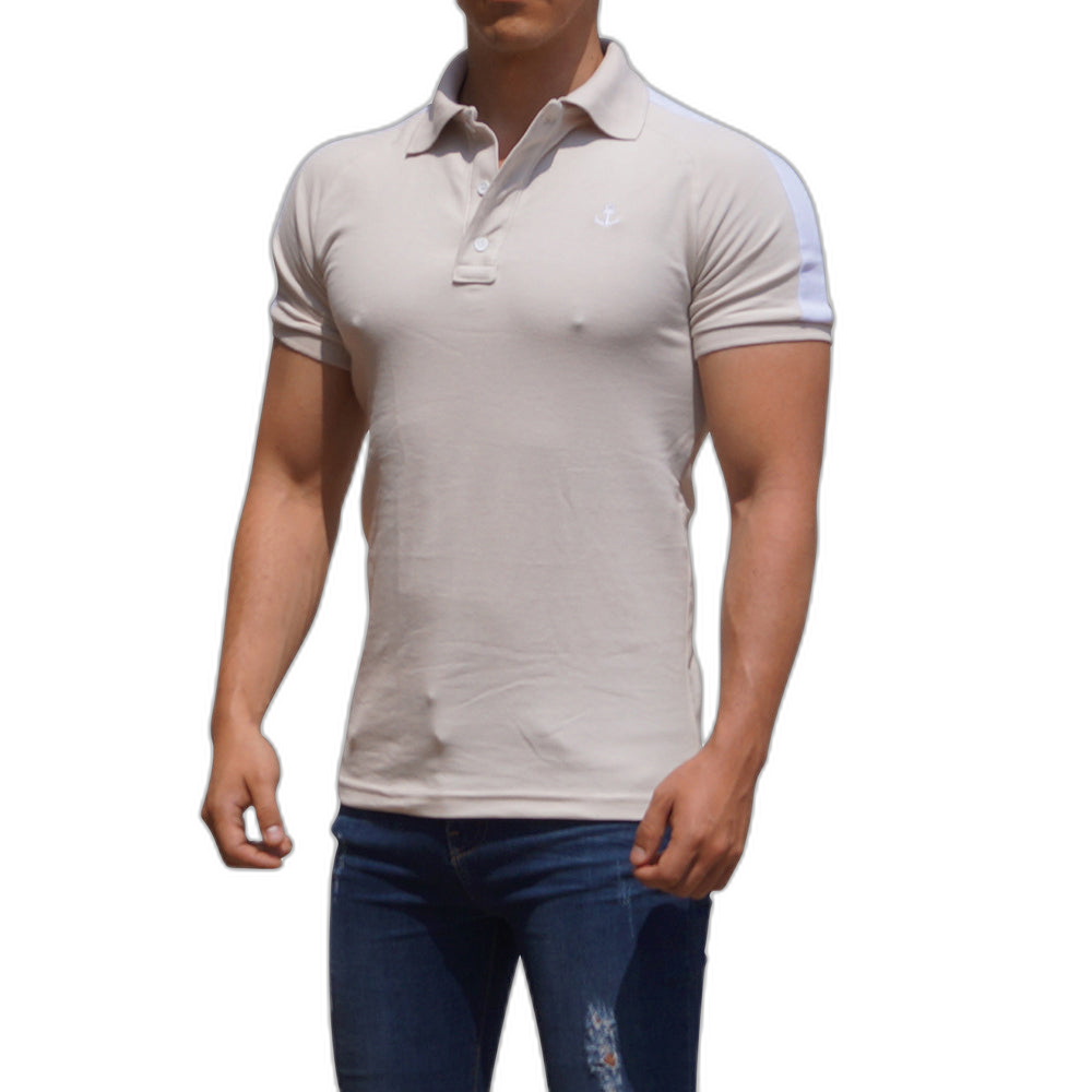 Polo Ranglan Crema Manga Crema Logo Blanco