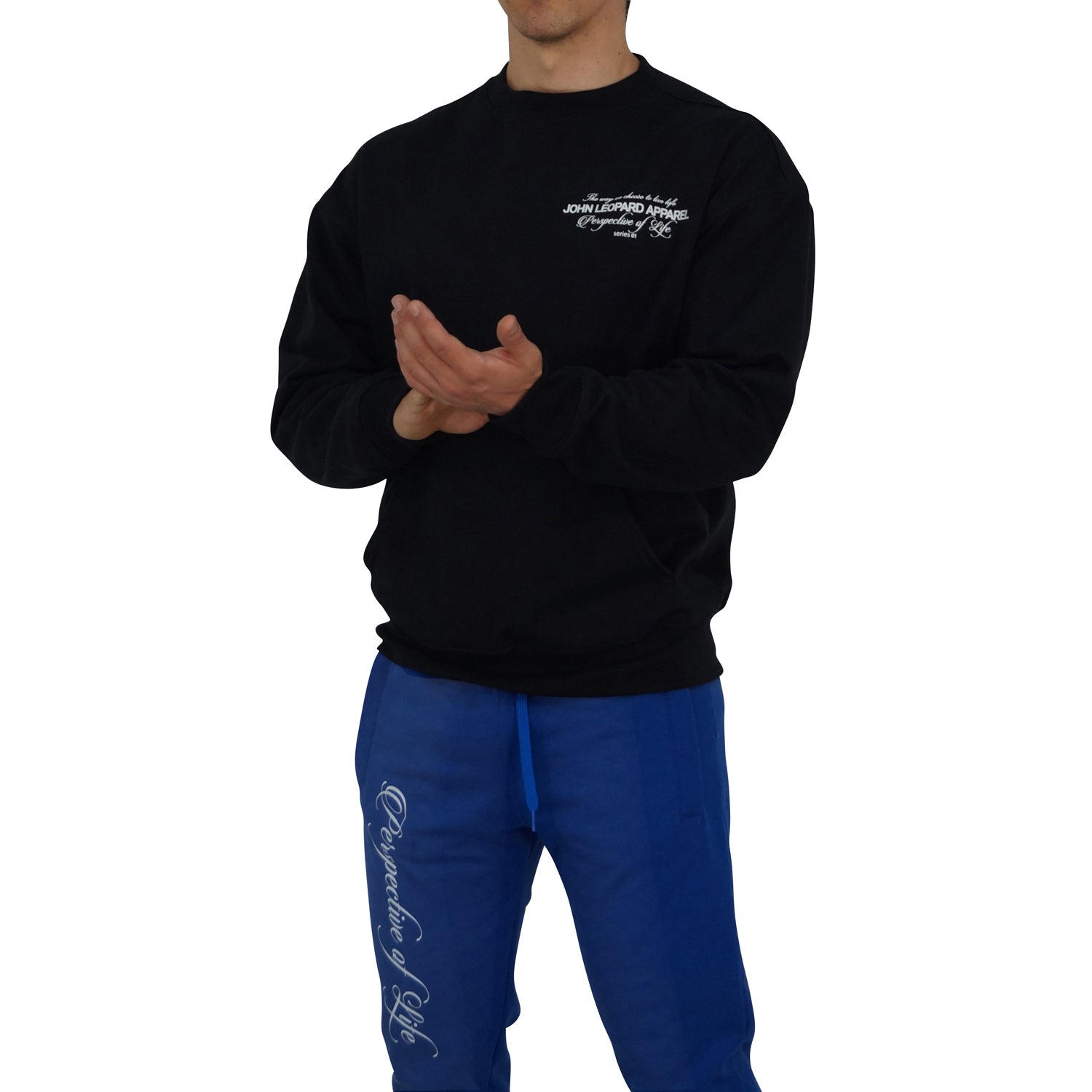 Crewneck Hoodie Oversized Black Perspective Logo White