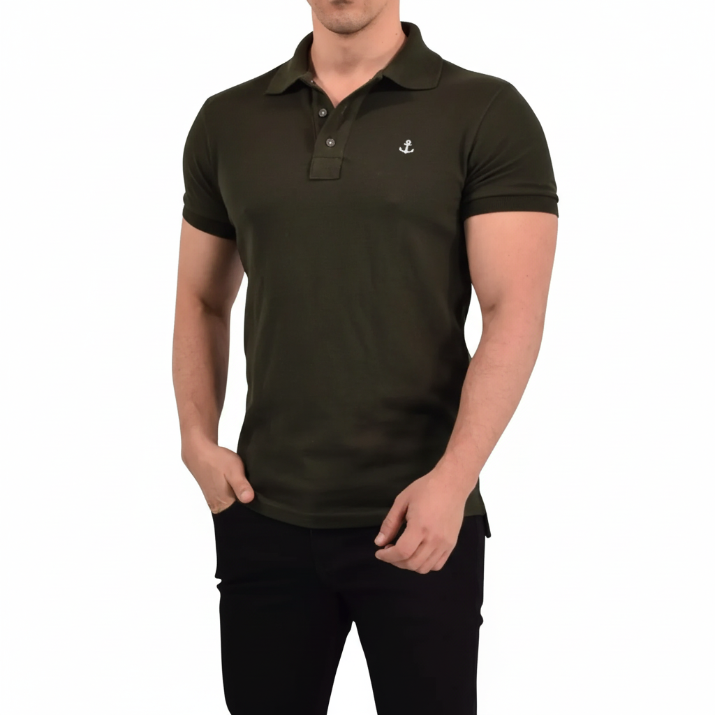 Playera Polo Olive Silver Logo
