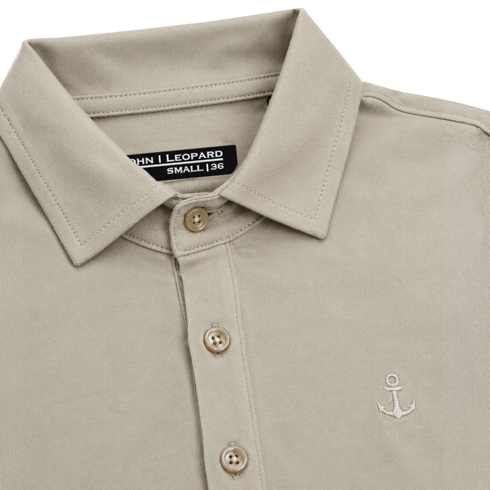 Sateen Luxe Polo Shirt Long Sleeve Light Gray