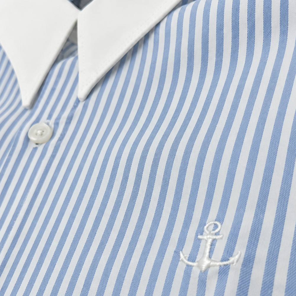 Camisa Slim White Collar Classic Stripe Shirt Light Blue