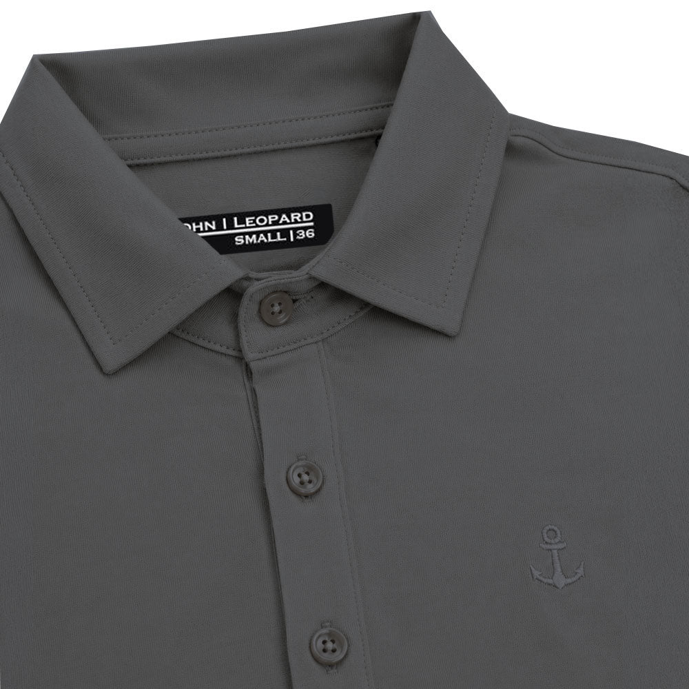 Sateen Luxe Polo Shirt Long Sleeve Light Gray