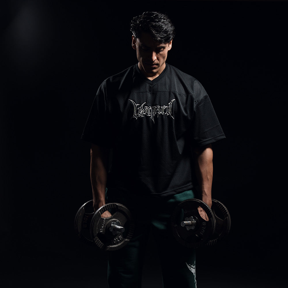 Crop Jersey Oversized Black Dark Logo White