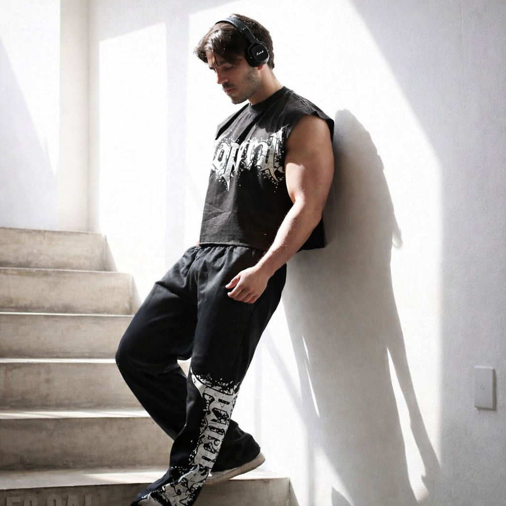 Playera Sleeveless Boxy | Oversized Dark Series Distressed Acid Wash Black