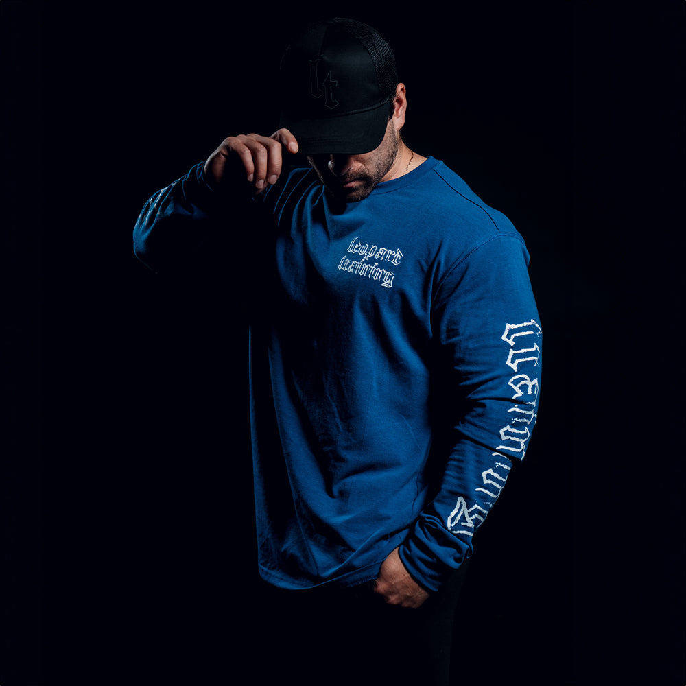 Playera Oversized Manga Larga Power Logo Royal