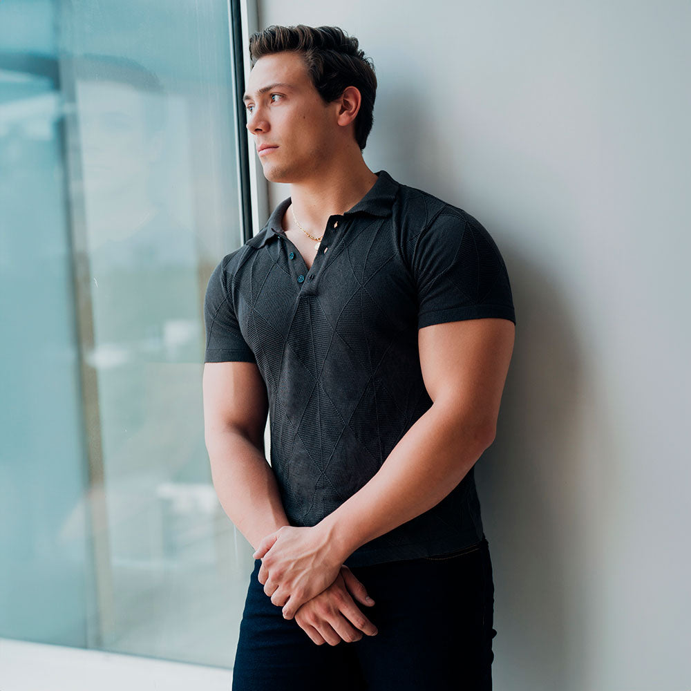 Knitted Golf Club Polo Solid Gray