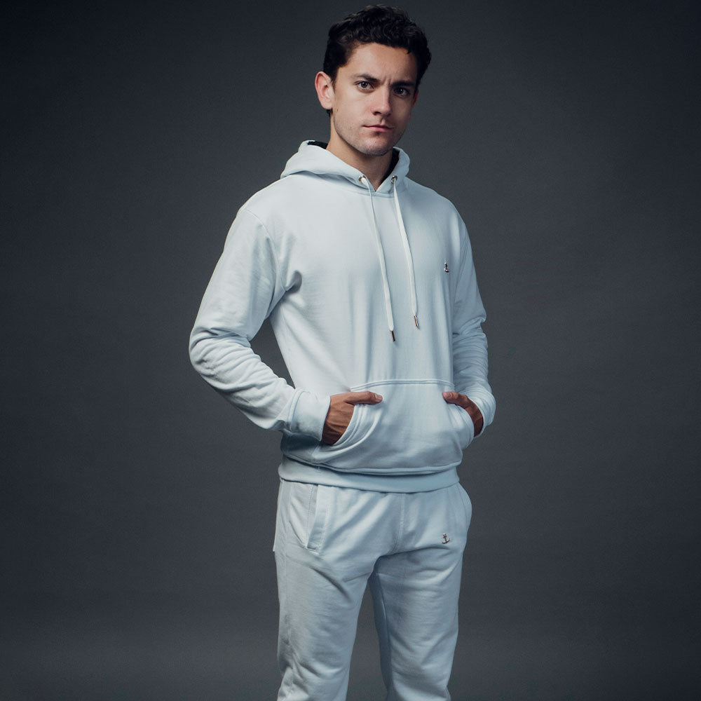 Fleece Tracksuit White & Gold Metal Emblem