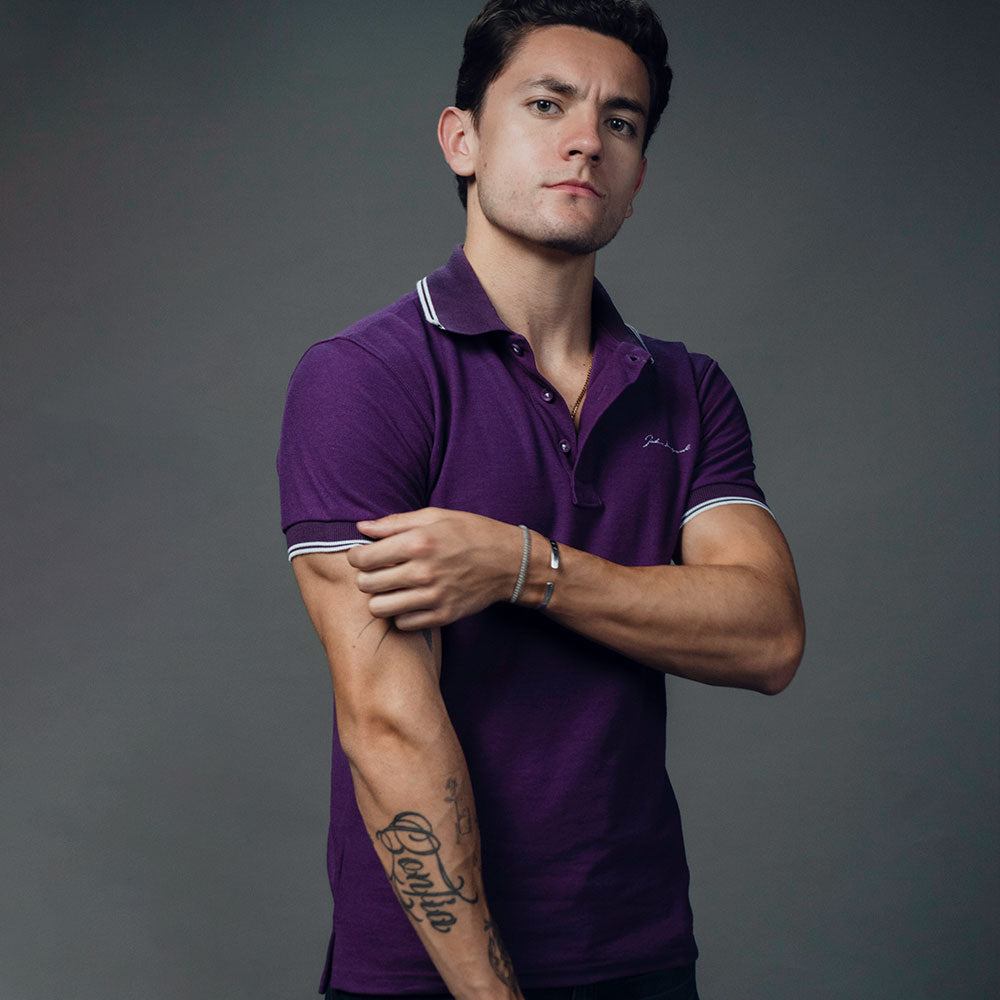 Polo John Leopard Purple Purple Sleeves Signature Logo