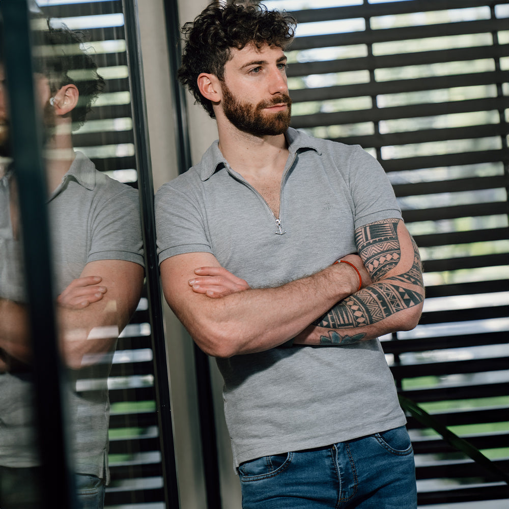 Anchor Zipper Polo Shirt Light Gray