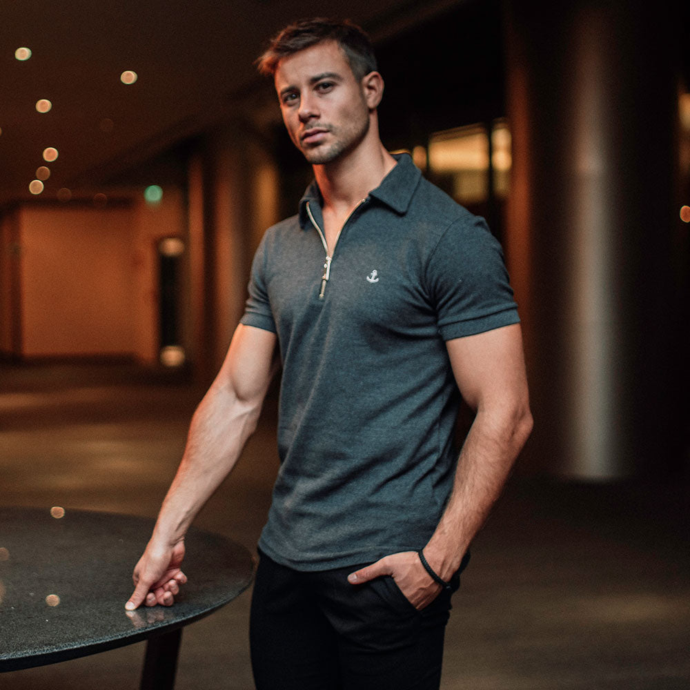 Zipped Polo Manga Corta Full Oxford