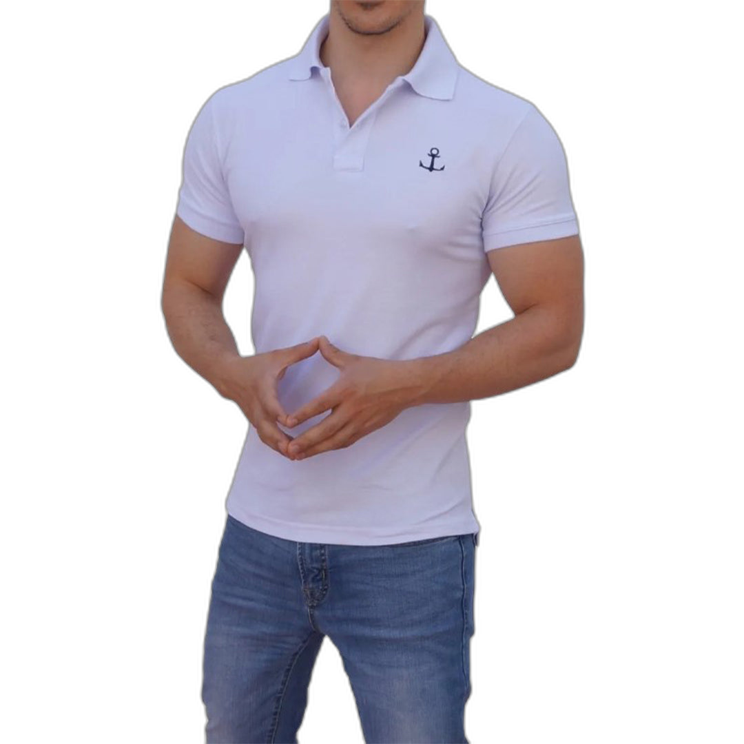 Polo Blanca Mangas Blanca Logo Negro