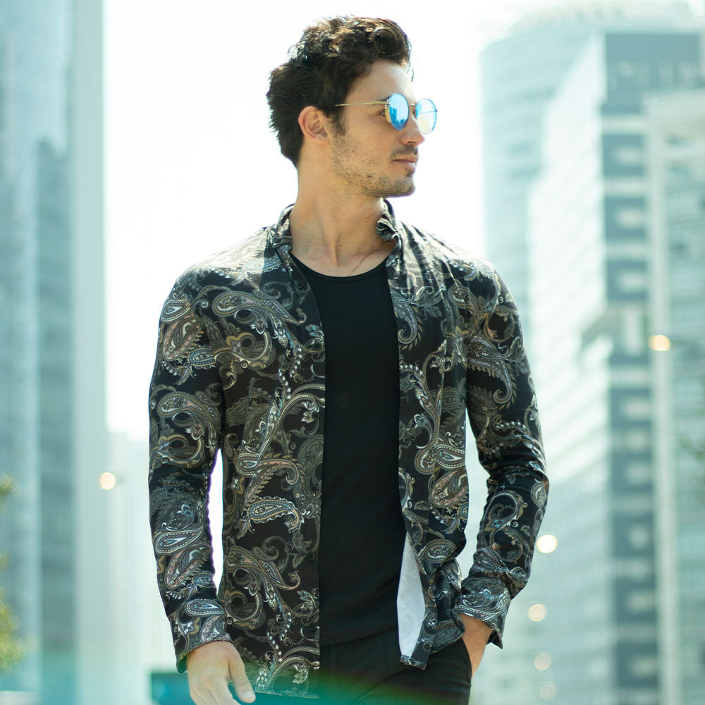 John Leopard Resort Long Sleeve Paisley Slim Fit Shirt