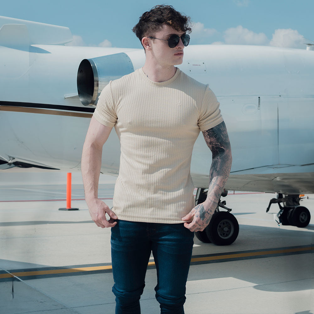 Playera Ribbed Short Sleeve Beige