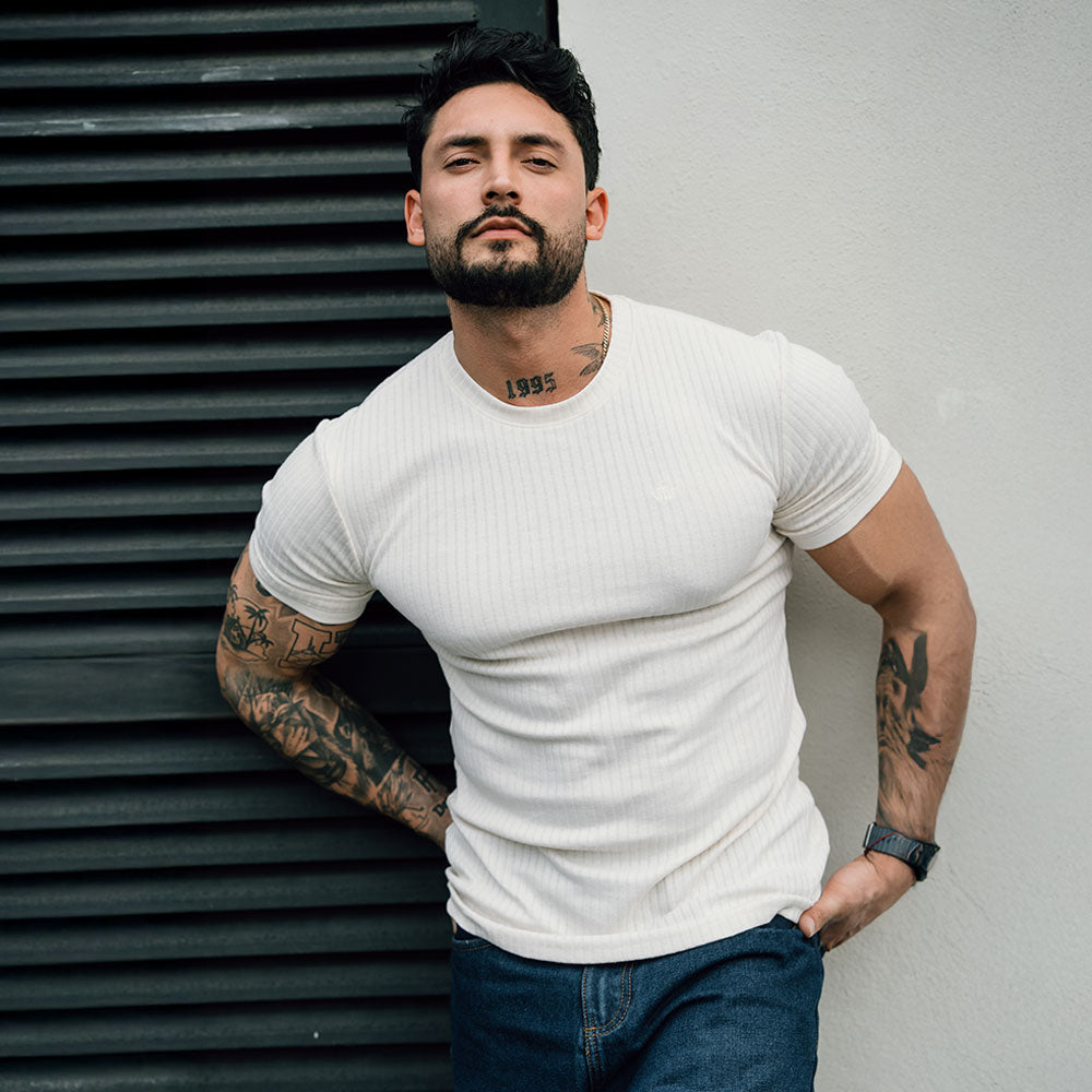 Playera Ribbed Short Sleeve Raw Cream