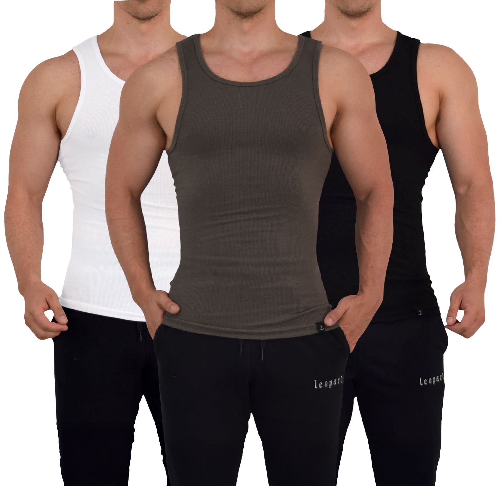 Muscle Ribbed Tank 3 Pack Black - White - Olive
