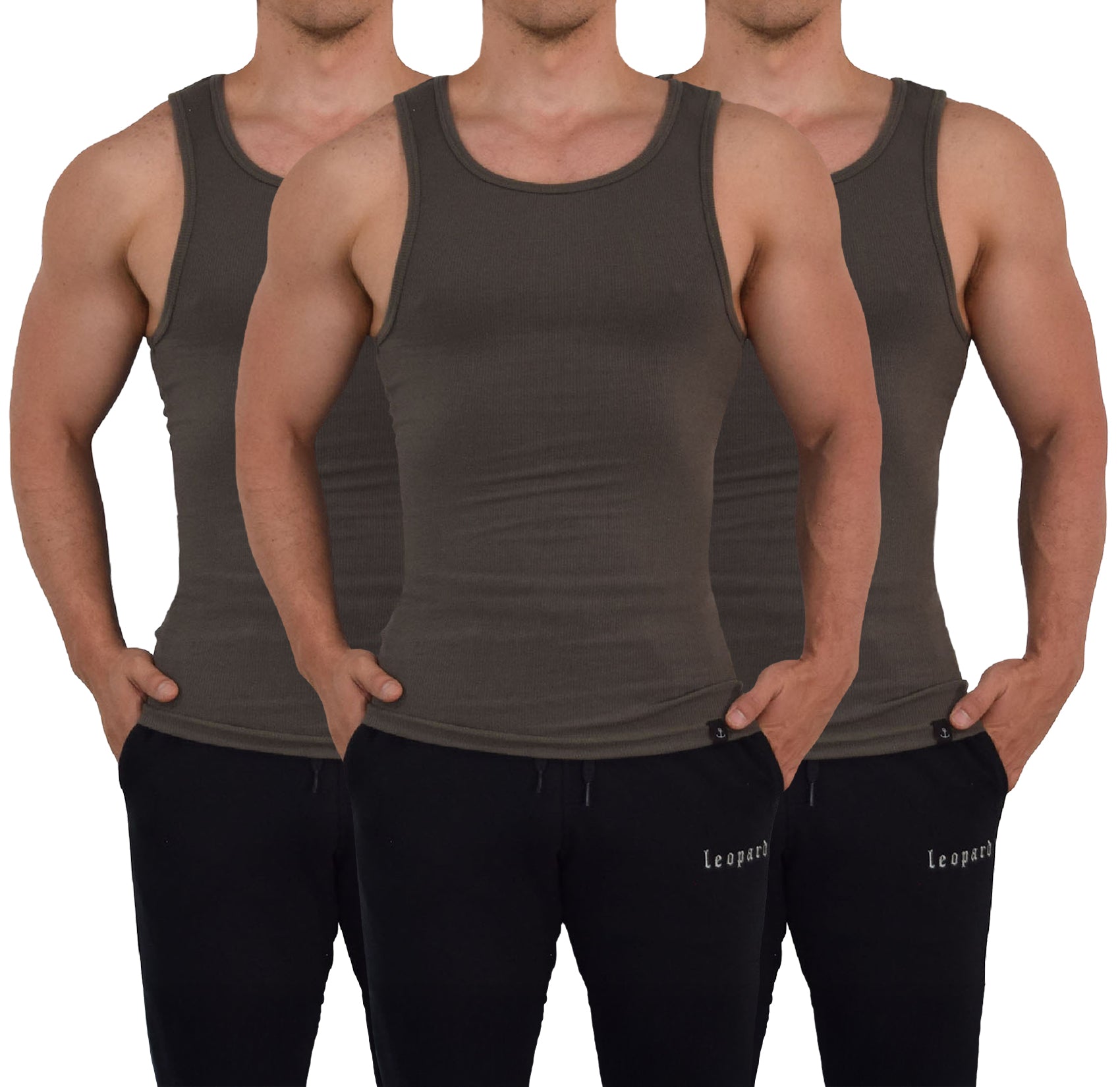 Muscle Ribbed Tank 3 Pack Olive