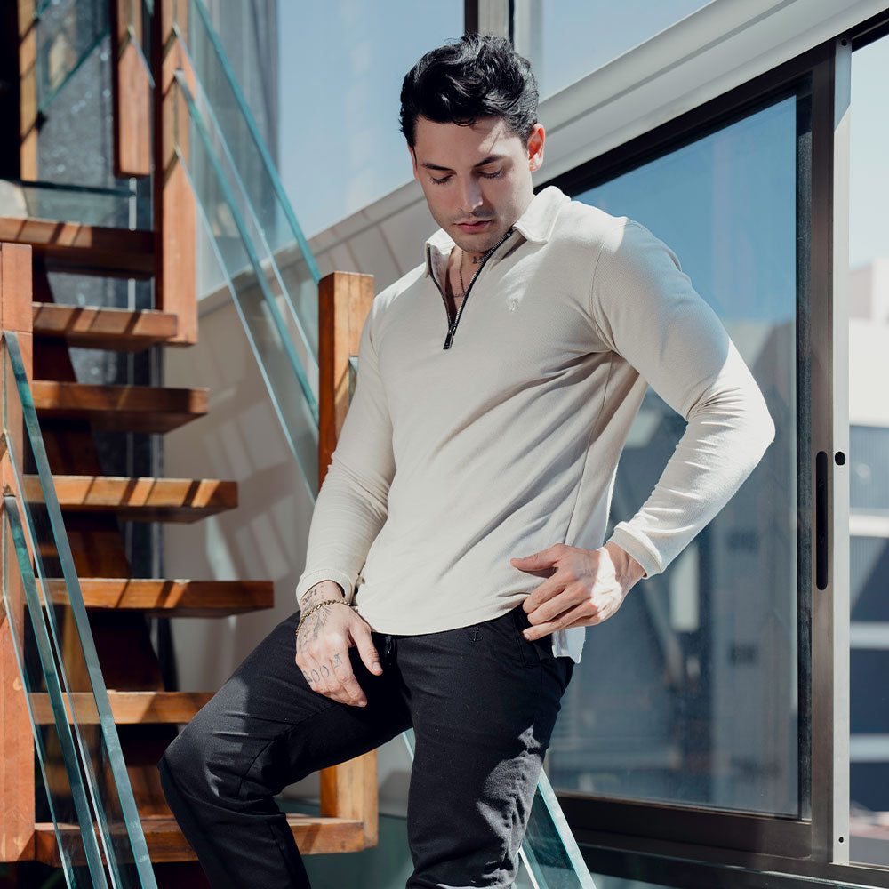 Zipped Polo Manga Larga Full Sand