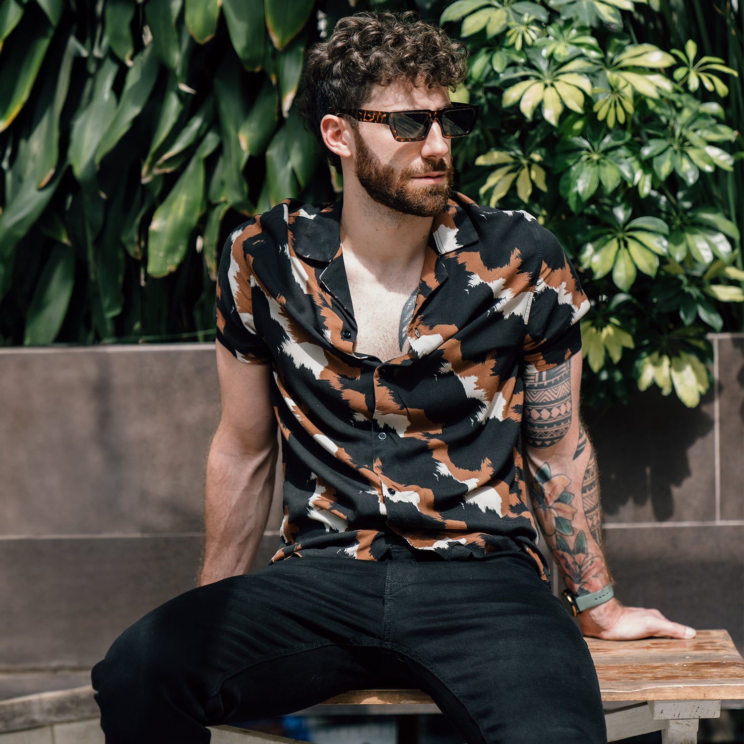 Camisa Resort Manga Corta Relaxed Fit Brushed Brown