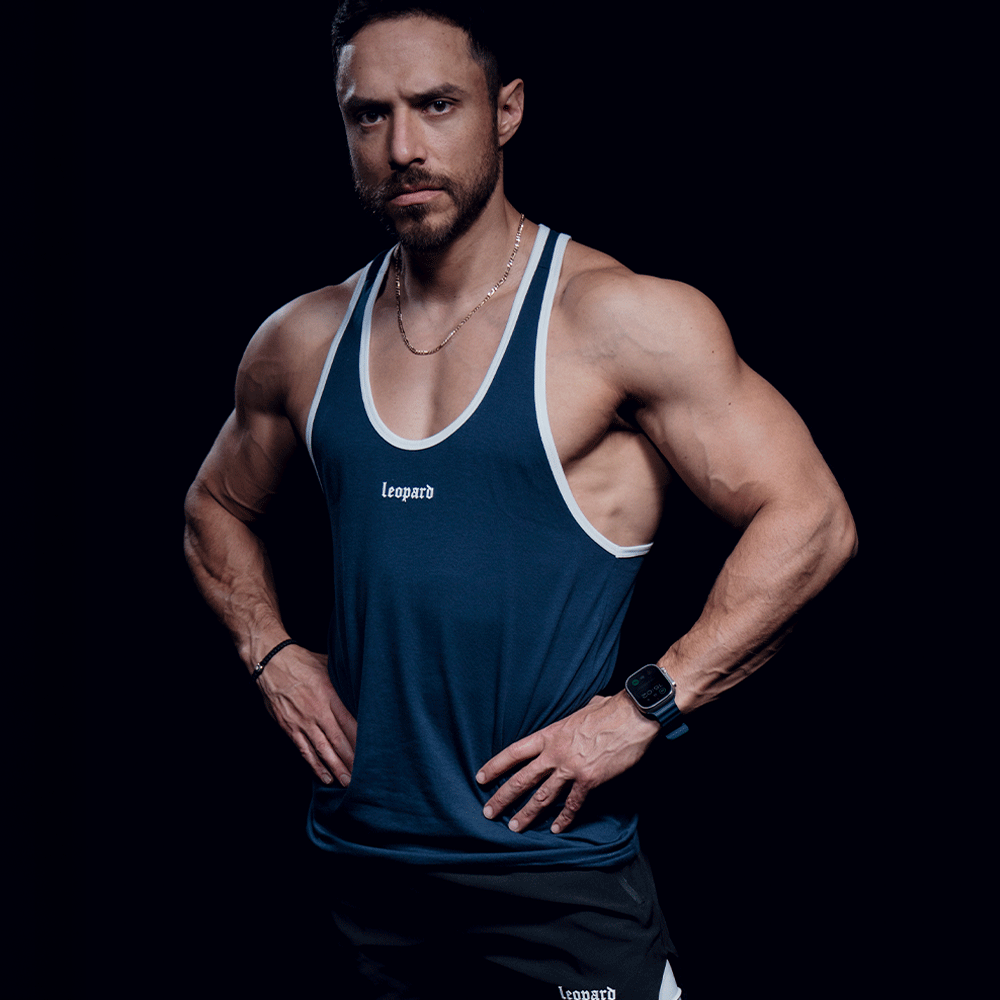 Stringer Tank Powerhouse Navy 3D Logo White