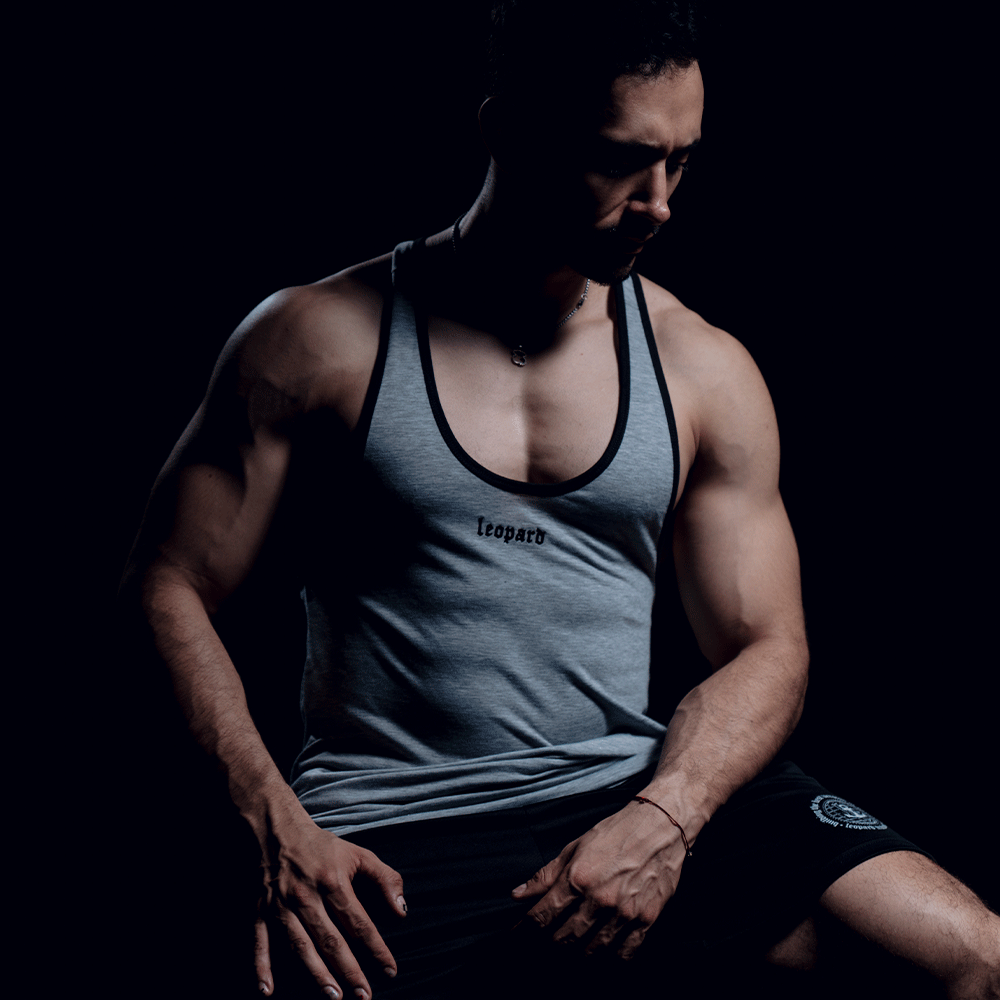 Stringer Tank Powerhouse Light Gray 3D Logo Black