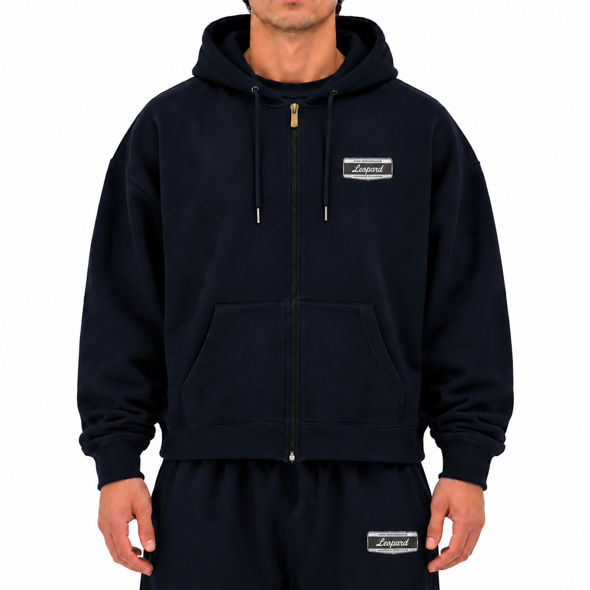 Fleece Zip Up High Performance Hoodie Navy Boxy