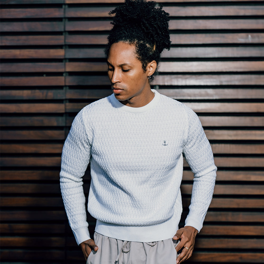 Crewneck Textured Sweater Pearl White