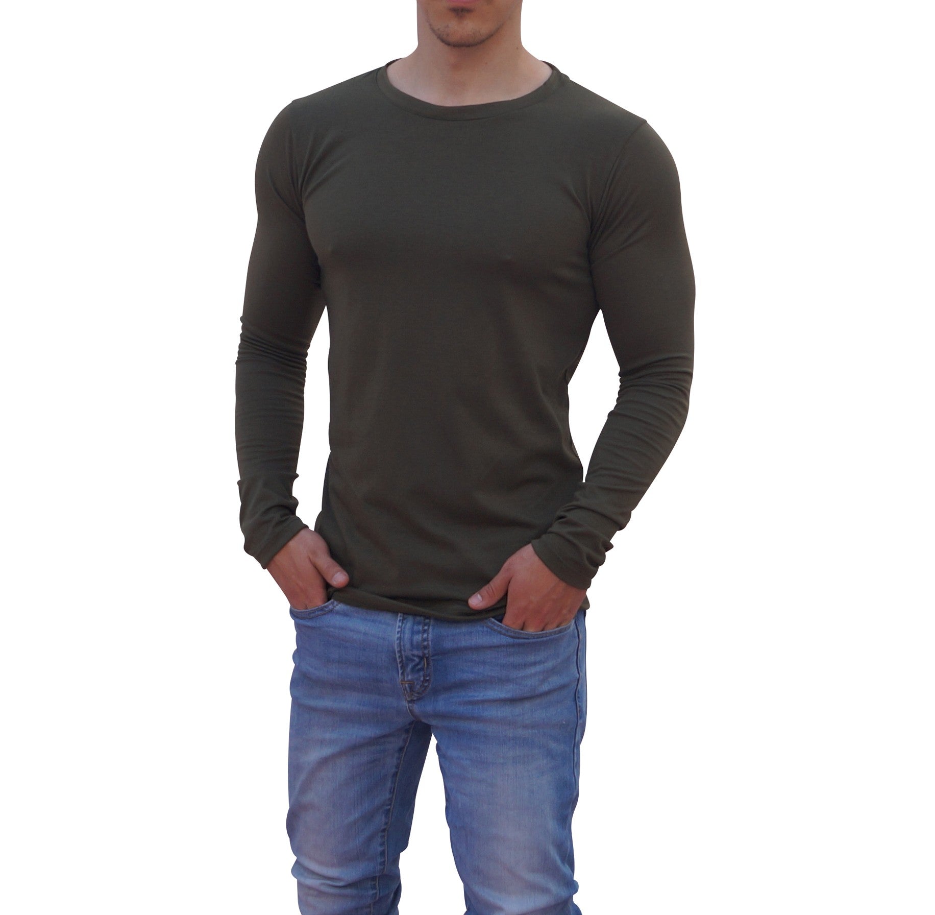 Olive Round Neck Long Sleeve T-shirt