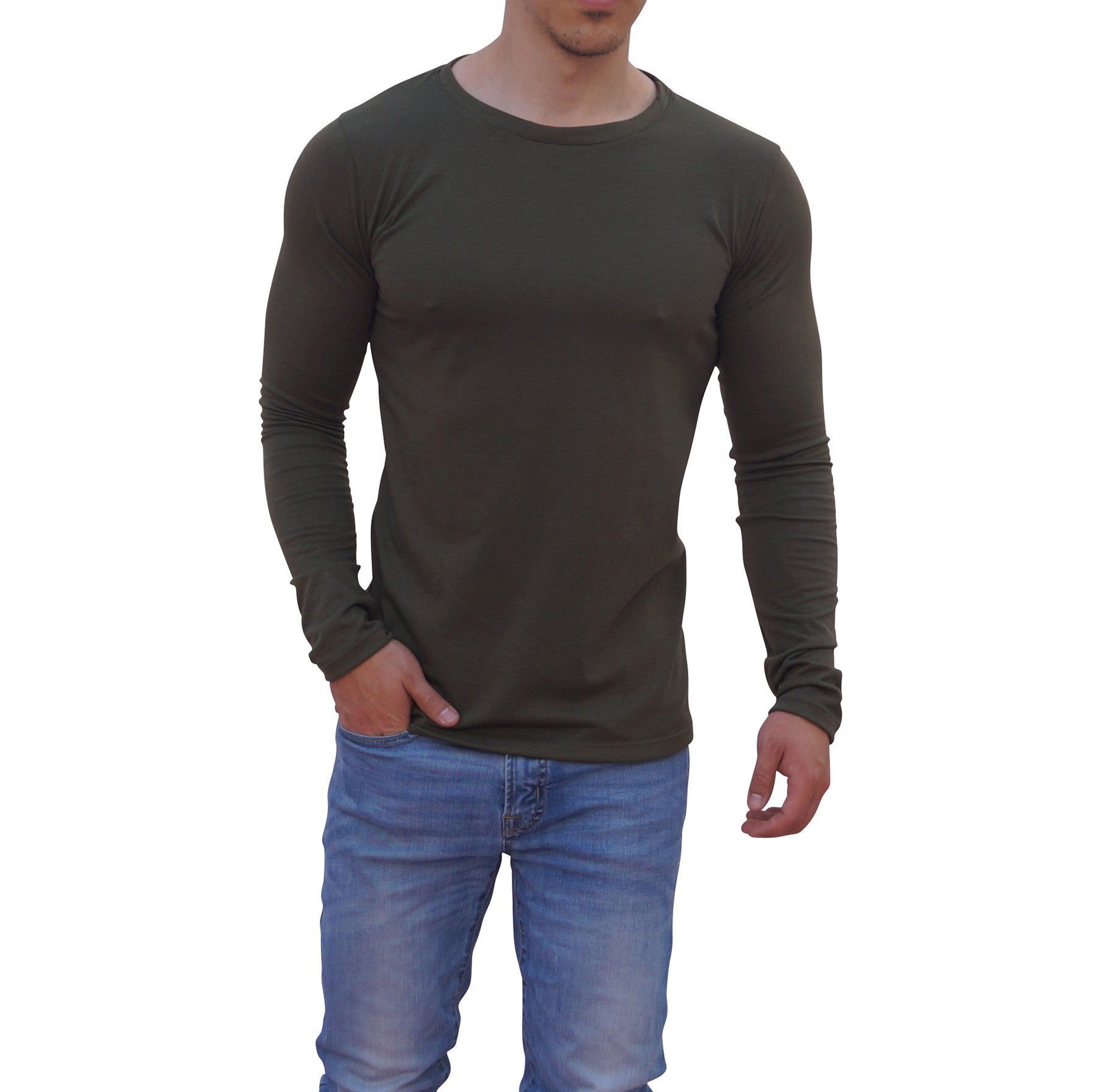 Playera Manga Larga Cuello Redondo Olivo