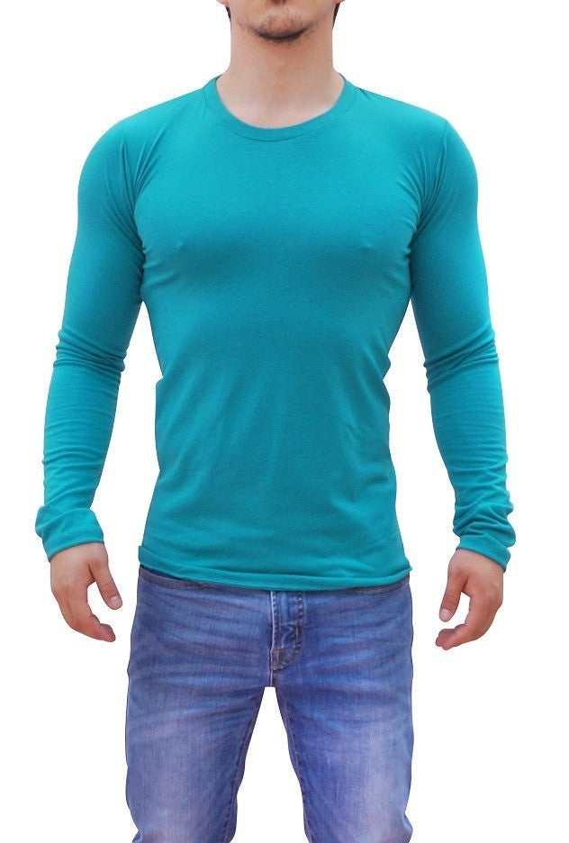 Playera Manga Larga Cuello Redondo Verde Agua