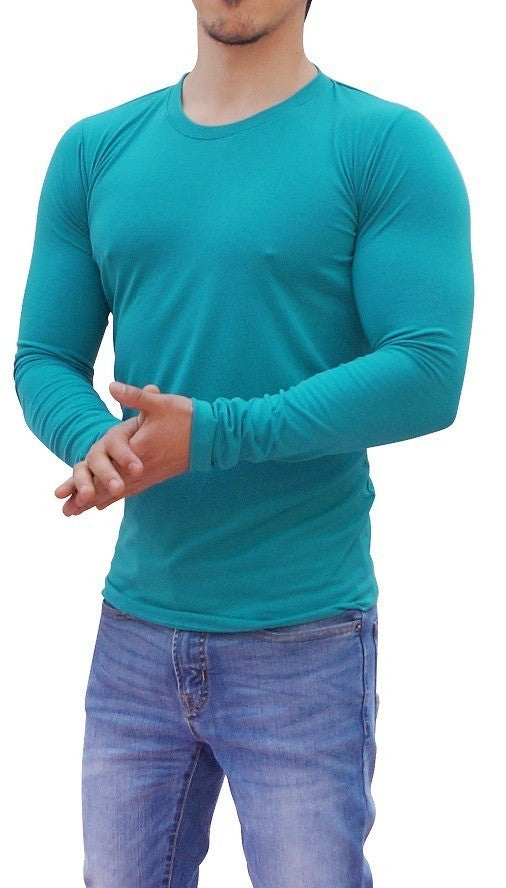 Playera Manga Larga Cuello Redondo Verde Agua