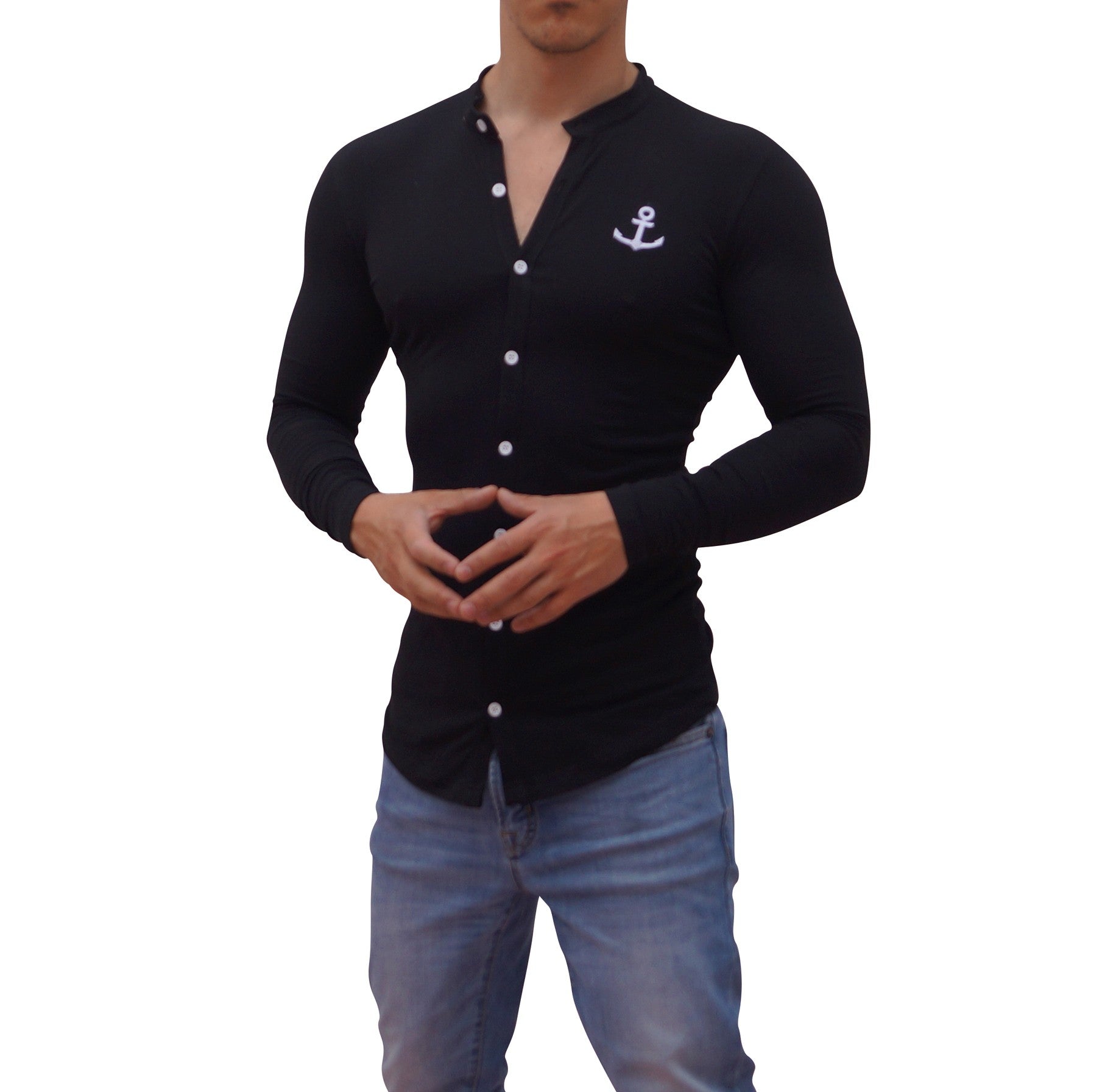 Grandad Jersey Shirt Black Logo White