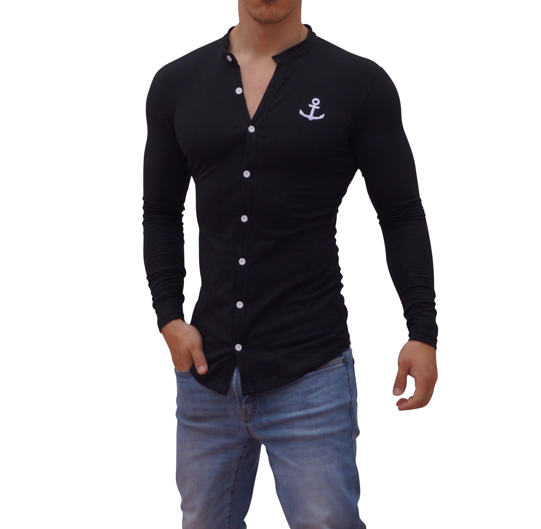 Grandad Jersey Shirt Black Logo White