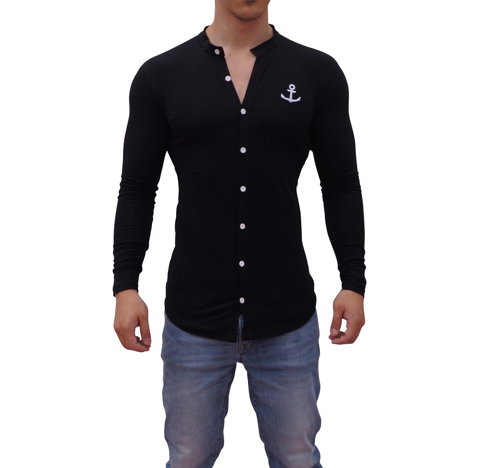 Grandad Jersey Shirt Black Logo White