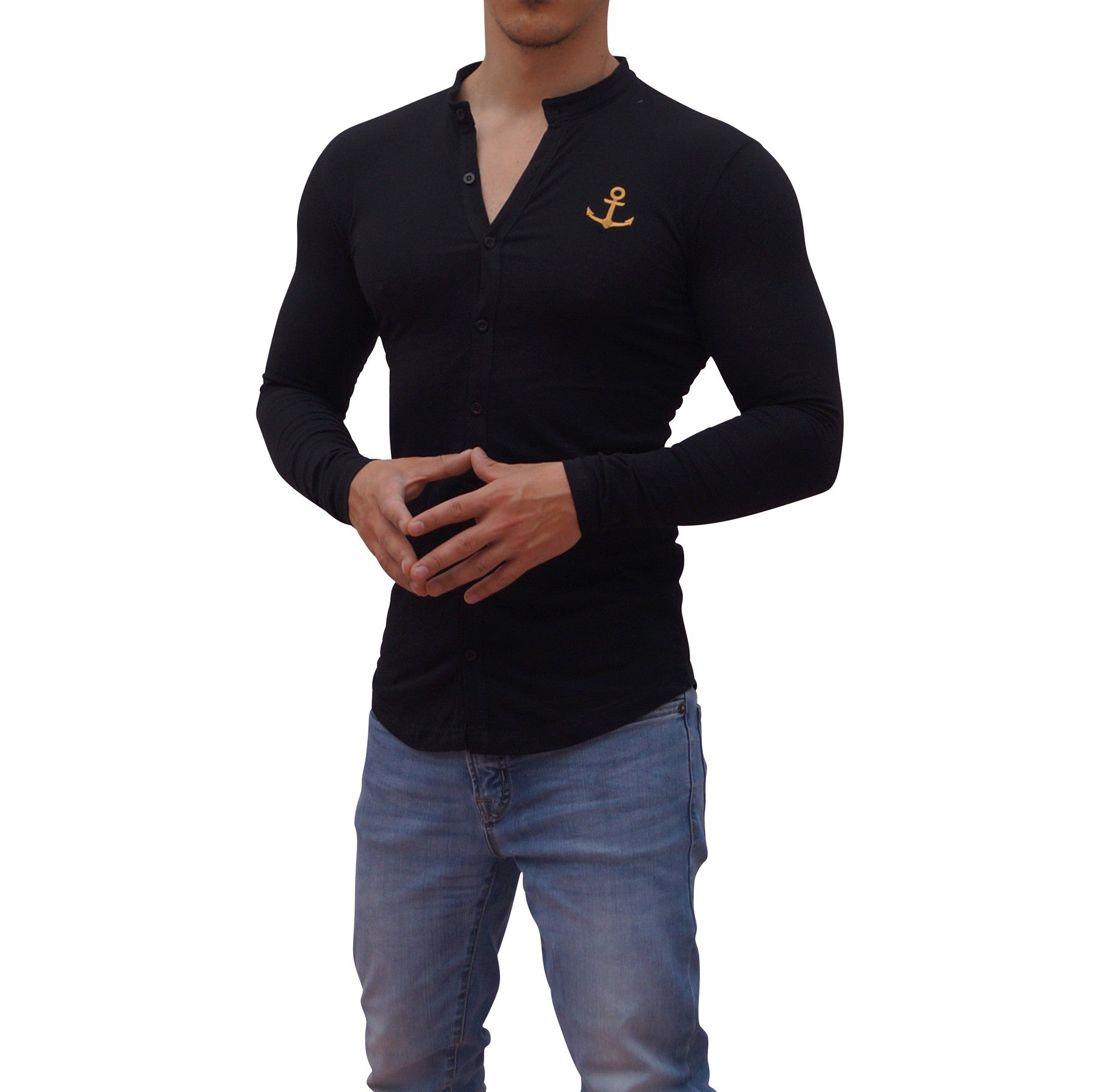Grandad Jersey Shirt Black Golden Logo
