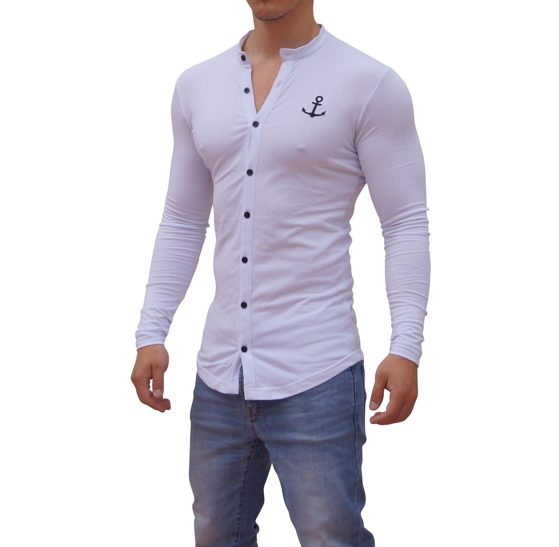 Grandad Jersey Shirt White Logo Black
