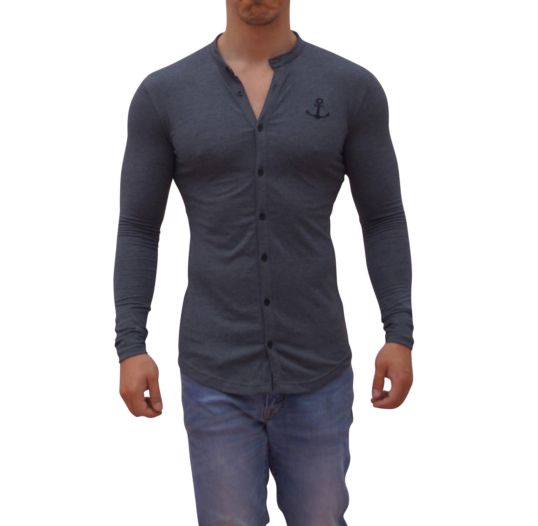 Grandad Jersey Shirt Gray Oxford Logo Black