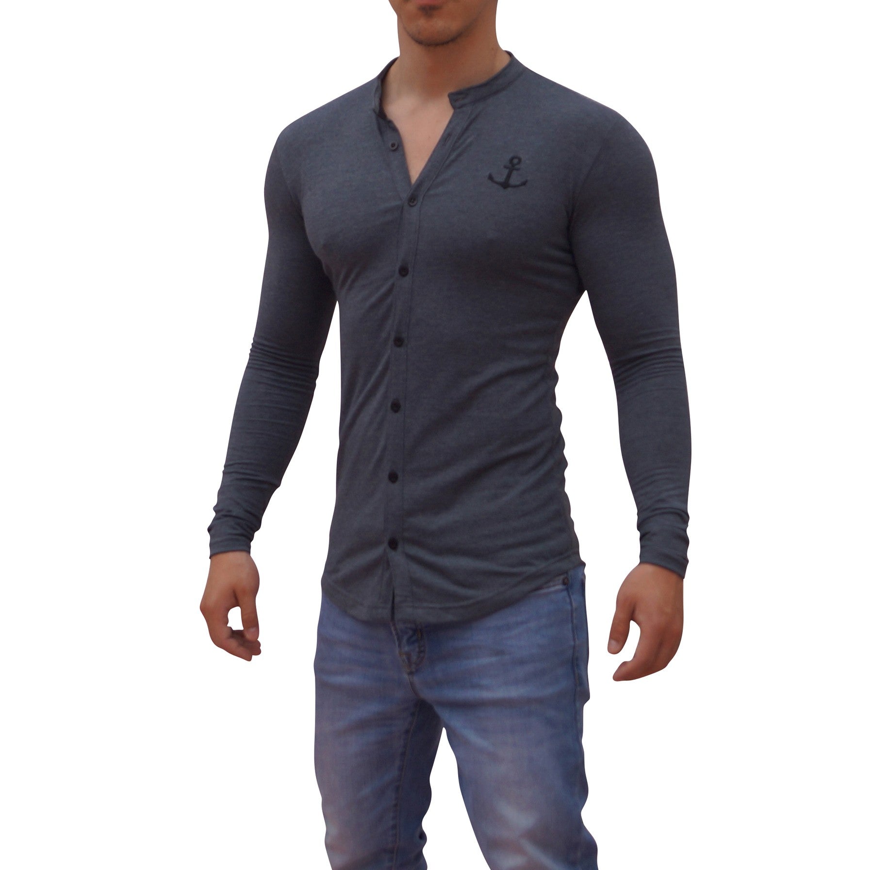 Grandad Jersey Shirt Gray Oxford Logo Black