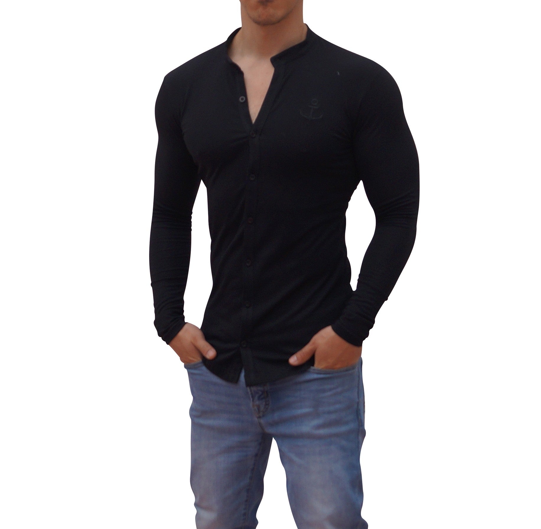 Grandad Jersey Shirt Black Logo Black